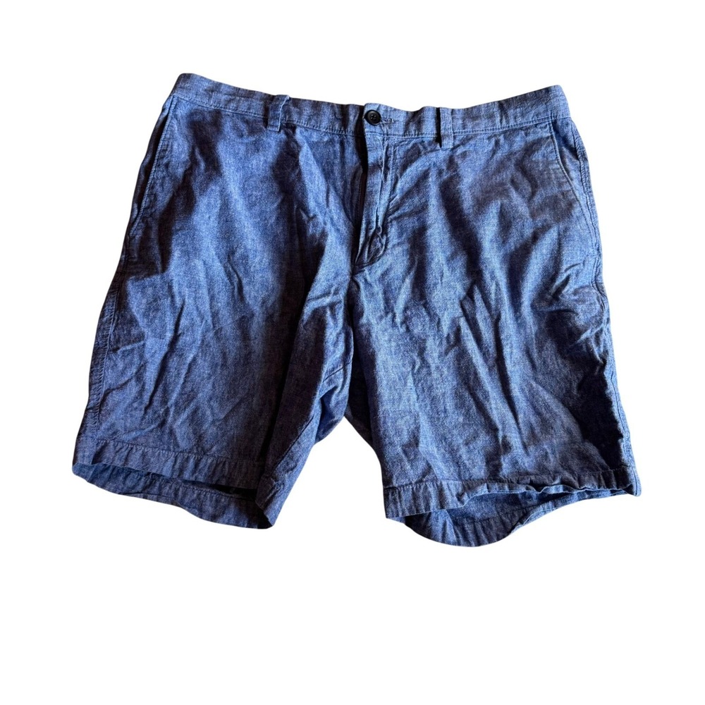 Banana Republic Aiden Shorts Mens 36 Blue Linen Cotton Blend Chambray Flat Front - Picture 2 of 10
